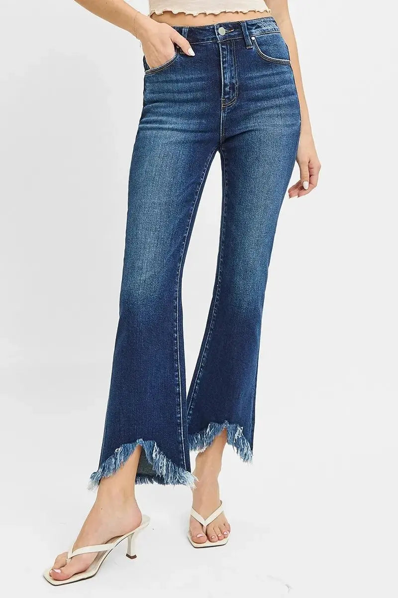 RISEN Full Size High Rise Crop Bootcut Fray Hem Jeans Plus Size - Love Salve